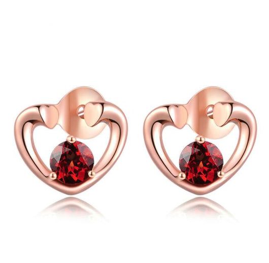 Aretes de Plata Pura S925 con Granate Natural y Baño de Oro Rosado