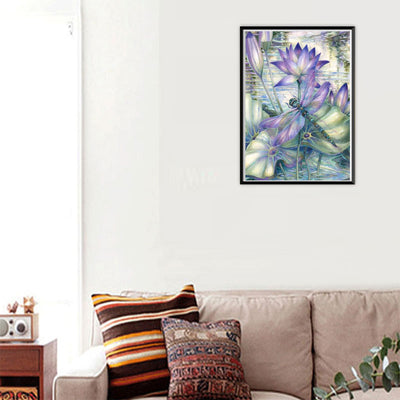 Bordado Decorativo Libélula y Flor de Loto para Dormitorio