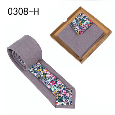 Corbata de Algodón con Estampado Floral y Pañuelo de Bolsillo - Image 6