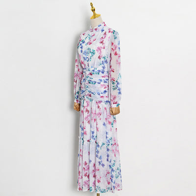 Vestido Estampado con Cuello Mao y Mangas Globo Plisadas - Image 3