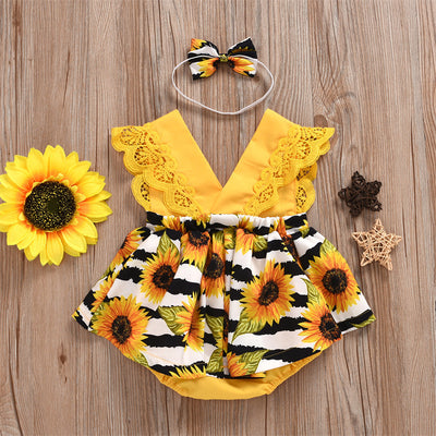 Enterizo de Verano para Bebé Niña con Encaje y Girasol - Image 7