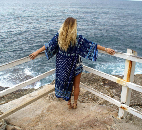 Kimono Boho de Gasa Floral Vintage - Cárdigan Suelto Playero y Protector Solar