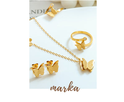 Conjunto de Joyería Titanio con Mariposas Texturizadas - Collar, Anillo y Aretes - Image 16