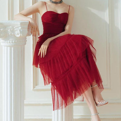 Vestido Largo Fluido Rojo Oscuro con Tirantes Cruzados - Image 3