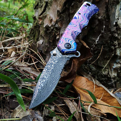 Cuchillo Plegable de Acero Inoxidable con Hoja Damasco para Exterior - Image 7
