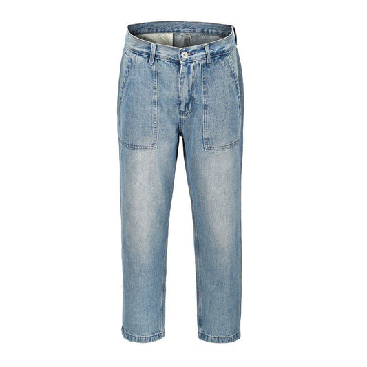 Jeans Dad Retro Azul Claro Hip-hop Vintage con Detalles de Utilidad