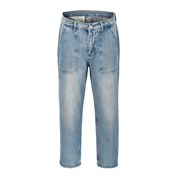Jeans Dad Retro Azul Claro Hip-hop Vintage con Detalles de Utilidad
