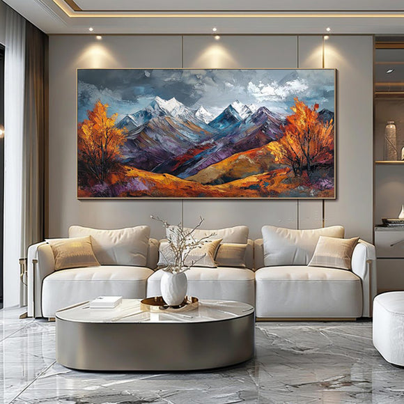Cuadro de Óleo Artesanal Montaña Nevada - Paisaje Otoñal para Decoración del Hogar