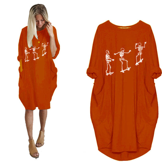 Vestido Holgado de Manga Larga con Estampado Temático y Bolsillos - Image 28