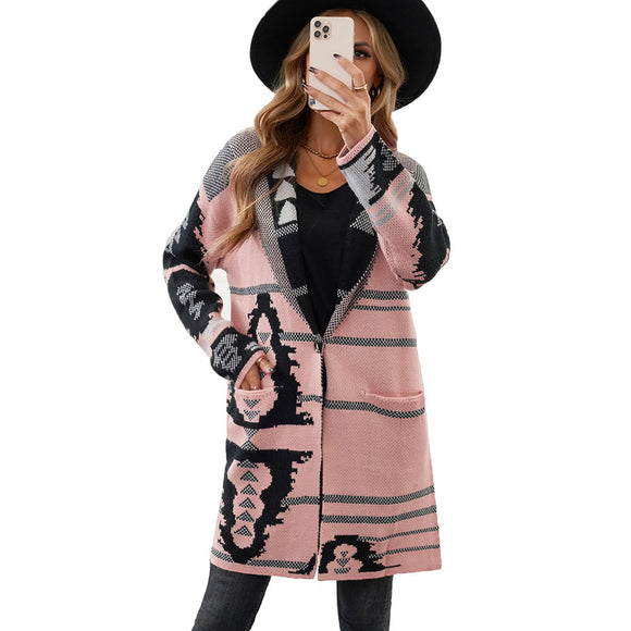 Cardigan de Cashmere con Botones Estampados para Mujer