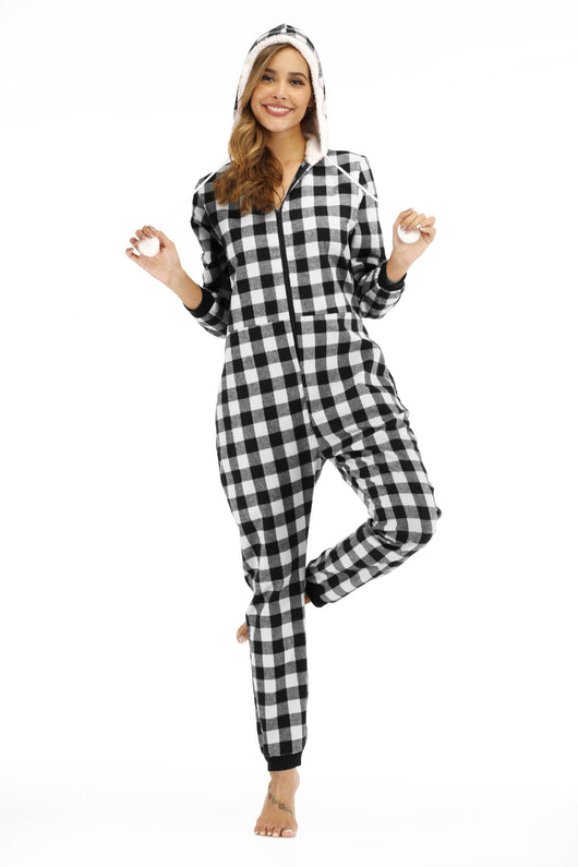 Jumpsuit de Algodón a Cuadros con Capucha para Mujer - Image 15