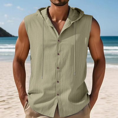 Camisa sin Mangas de Lino con Capucha para Hombre - Image 6