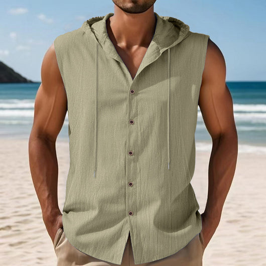 Camisa sin Mangas de Lino con Capucha para Hombre - Image 6
