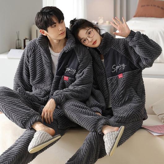 Pijamas Térmicos en Franela para Parejas - Abrigo Grueso con Cierre de Cremallera - Image 6