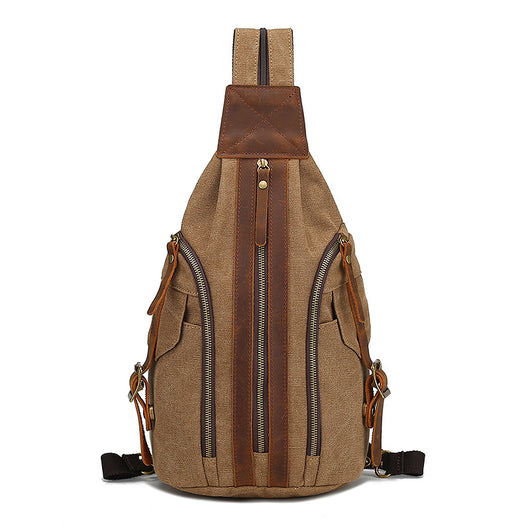 Bolsa de Pecho Retro Cuero Genuino y Lona - Mochila Cruzada Multifuncional para Hombre - Image 4