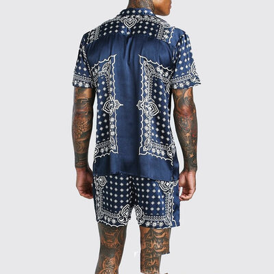 Traje Suelto Hombre Manga Corta Estampado a Rayas - Image 3