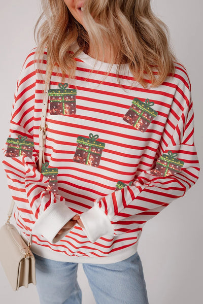 Sudadera Navideña con Lentejuelas y Rayas Naranjas - Hombros Caídos - Image 8