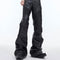 Pantalones de Cuero Punk Bootcut con Detalles de Metal y Costuras 3D