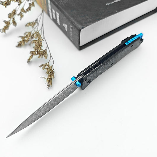 Cuchillo Portátil Butterfly BM535 Damasco con Funda de Cuero - Image 13