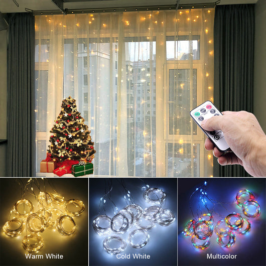 Cortina de Luces LED USB con Control Remoto para Ventanas - Decoración Navideña