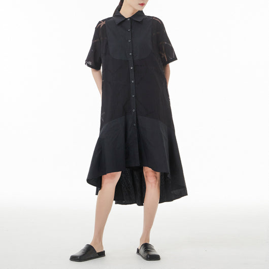 Vestido Camisero Retro Francés con Patrón Geométrico Transparente - Image 4