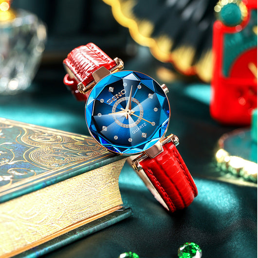 Reloj Impermeable para Mujer con Correa de Acero Inoxidable y Cristal Poligonal