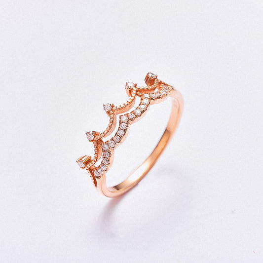 Anillo de Oro Rosa 18K con Diamantes - Diseño Corona para Mujer