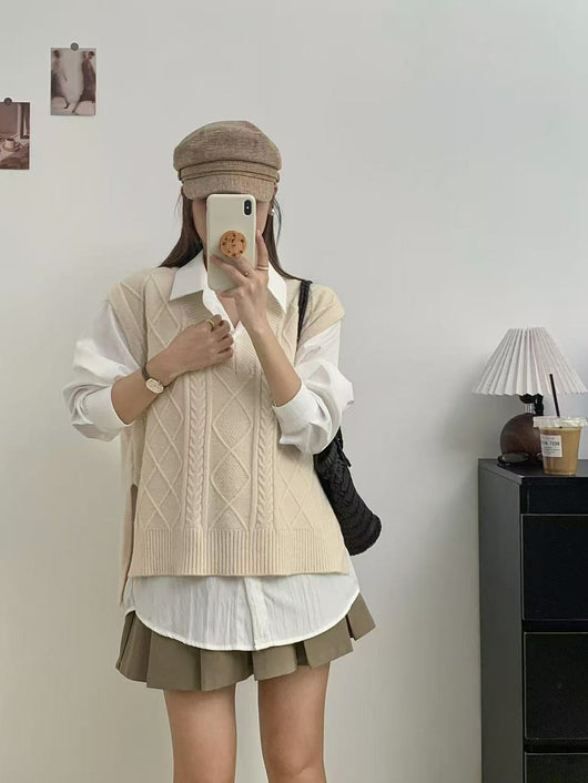 Chaleco Tejido Escote V Estilo Académico Casual para Mujer - Image 6