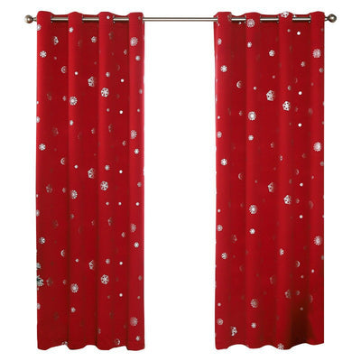 Dark green blackout curtains with silver snowflake patterns, hung on a rod in a room with a Christmas tree. - Image 15