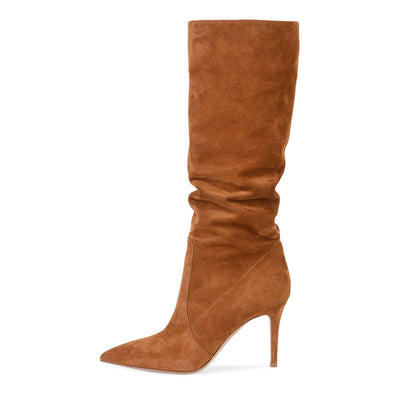 Botas Stiletto Café de Gamuza con Punta Aguda y Caña Media - Image 9