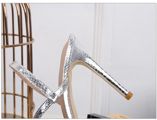 Sandalias de Tacón Alto con Estampado Snake Metálico para Mujer - Image 15