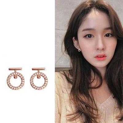 Aretes de Plata Pura Chapados en Oro Rosa - Diseño Delicado Estilo Coreano