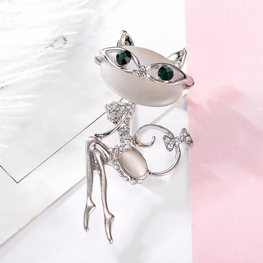 Broche Gato Plateado con Cristales Brillantes - Image 15