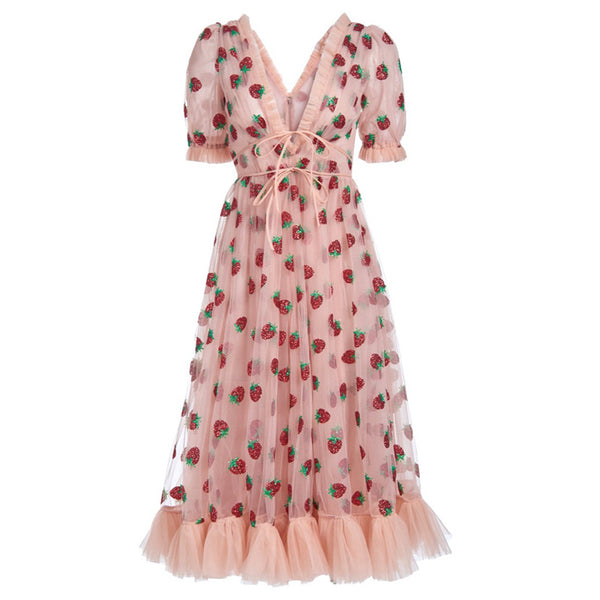 Vestido de Fiesta Strawberry con Lentejuelas y Malla - Image 10