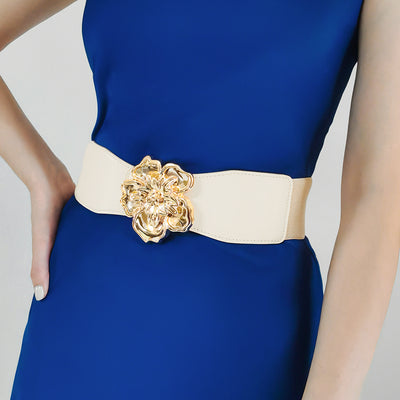 Cinturón Elástico para Mujer con Hebilla Floral Dorada - Accesorio Elegante para Vestidos - Image 35