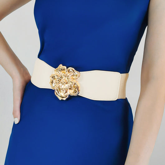 Cinturón Elástico para Mujer con Hebilla Floral Dorada - Accesorio Elegante para Vestidos - Image 35