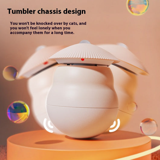 Two pink intelligent electric cat toy tumblers with ribbed tops and red laser emitters, set against a minimalist pink background. - Image 3