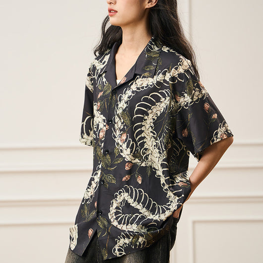 Camisa Cubana de Manga Corta con Patrón de Hueso de Serpiente - Diseño Original - Image 3