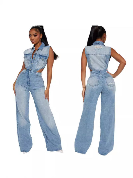 Jumpsuit Denim Elástico Slim Fit Cintura Alta Mujer - Image 5