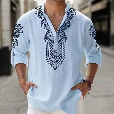 Camisa Casual de Playa con Cuello Mao Manga Larga para Hombre - Image 6