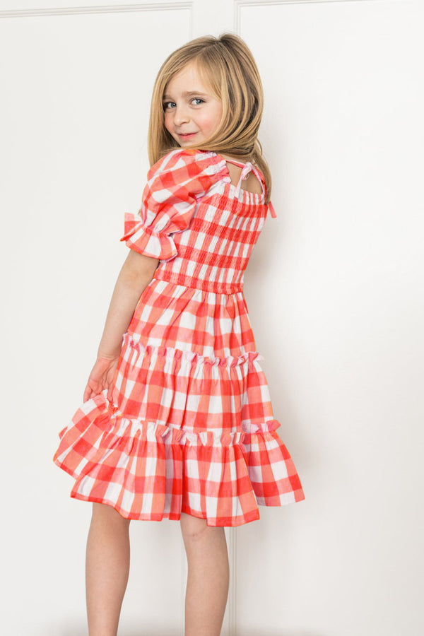 Vestido Princesa Niña Cuello Cuadrado Manga Corta con Volantes y Pliegues