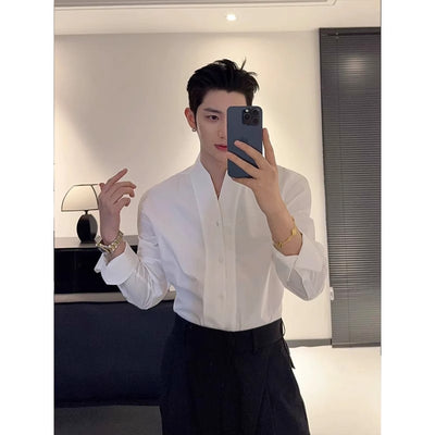 Camisa Francesa Cuello V Blanca de Manga Larga para Hombre - Image 2