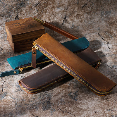 Estuche Portalápices de Cuero Genuino Estilo Retro