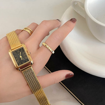 Reloj Cuadrado Retro Dorado para Mujer con Correa de Trigo - Image 9