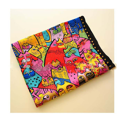 Pañuelo de Seda para Mujer con Estampado Arcoíris y Gatos - Image 8