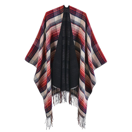 Poncho Cuadros Colorido de Cachemir Sintético con Borlas - Image 13