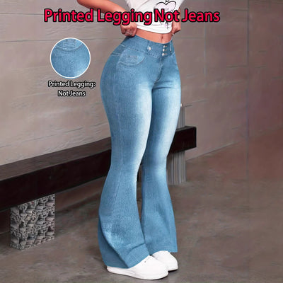 Pantalón Faux Denim con Estampado de Mariposas para Mujer - Image 4