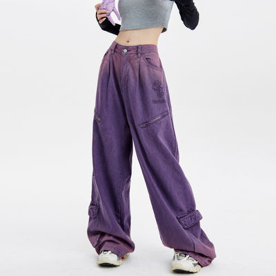 Pantalones Chaopai Púrpura Rectos de Pierna Ancha