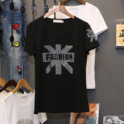 Playera de Algodón con Strass Brillante