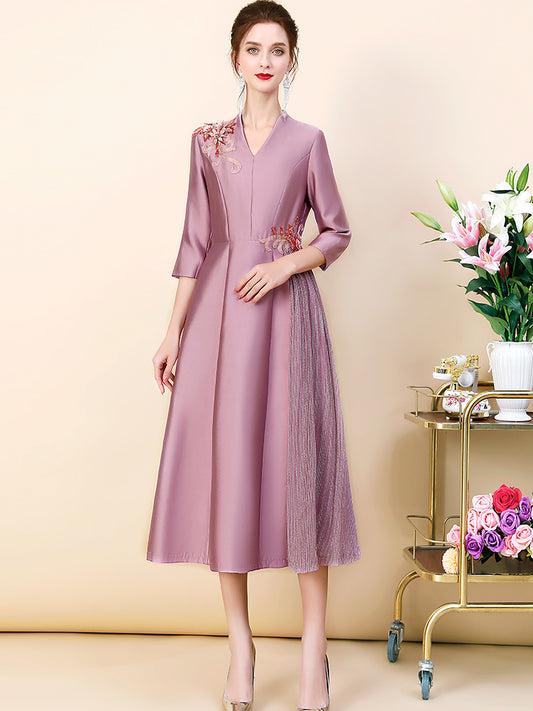 Vestido Elegante de Manga Tres Cuartos con Cintura Definida - Image 2
